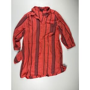 Dear John Striped Tunic Dress Coral Burgundy Herringbone Drawstring Waist Large